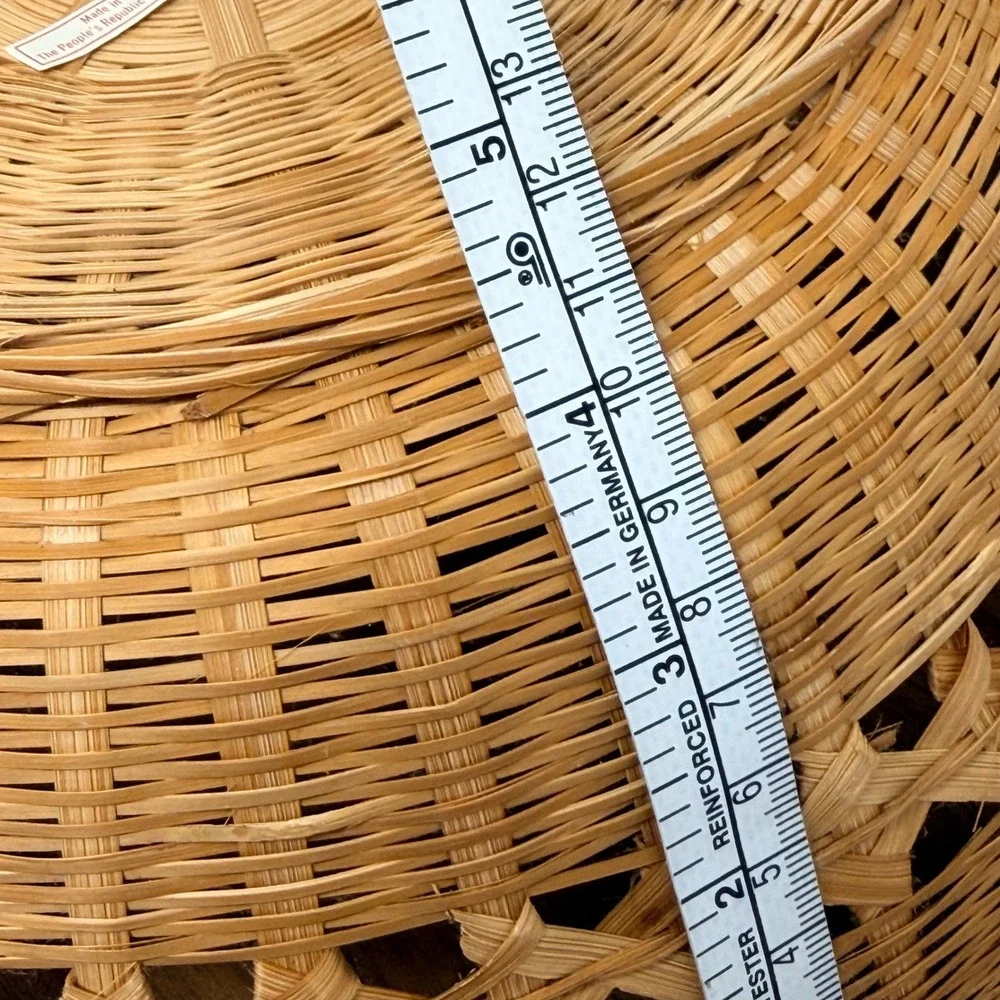 Vintage Woven Bamboo Round Basket Bowl Boho Decor 12 Inch